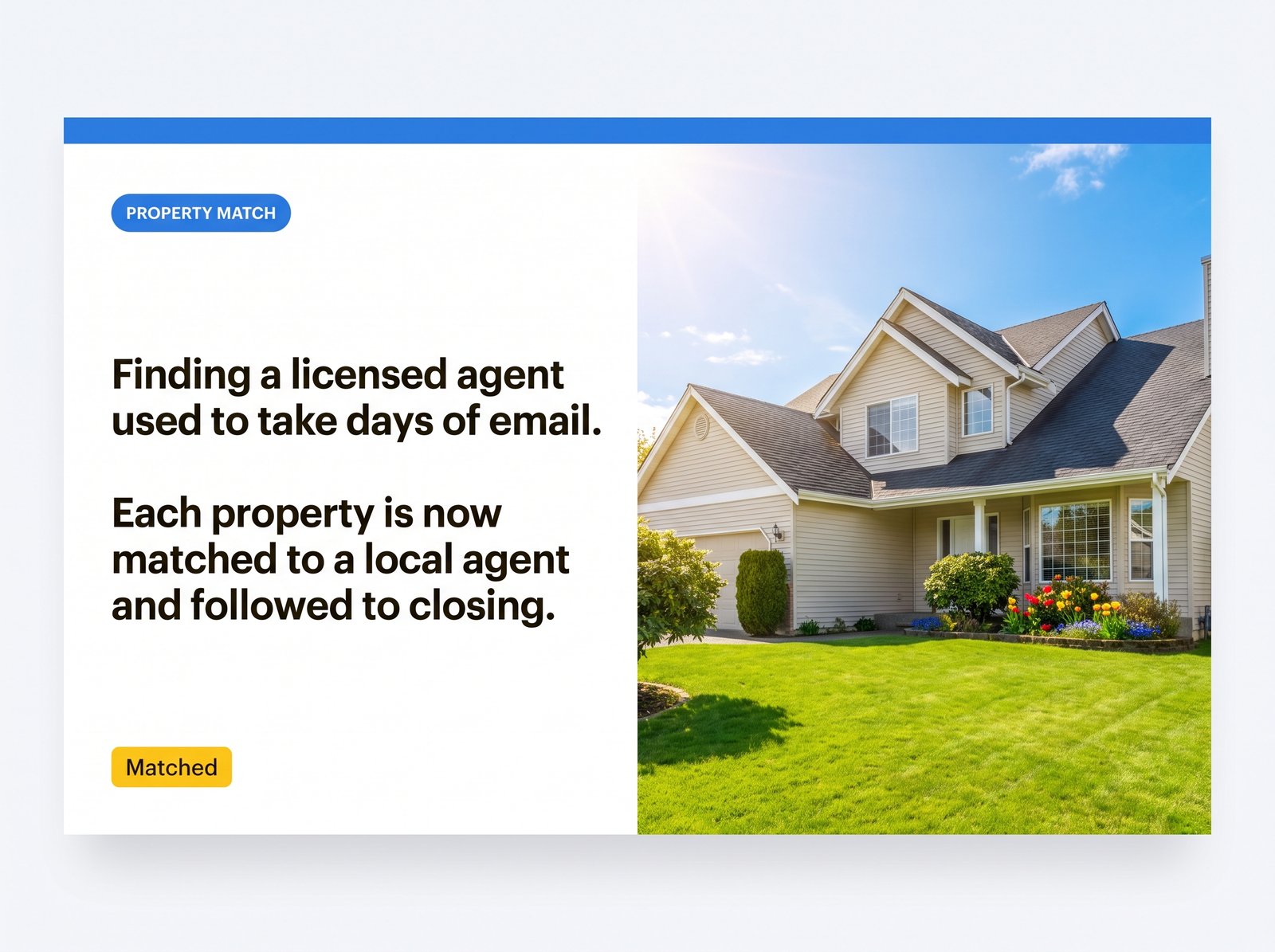 Residential property representing REO asset operations and agent matching